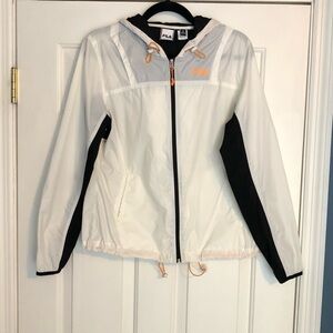 FILA Hoodie Zip Jacket Windbreaker  Women's Size M White, Black, Neon Orange